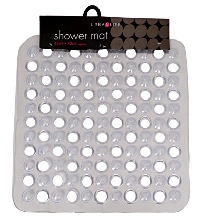 Square Non slip Deluxe Bath / Shower Mat, Durable PVC, Bubble Effect Anti Slip, 43cm x 43cm, Clear