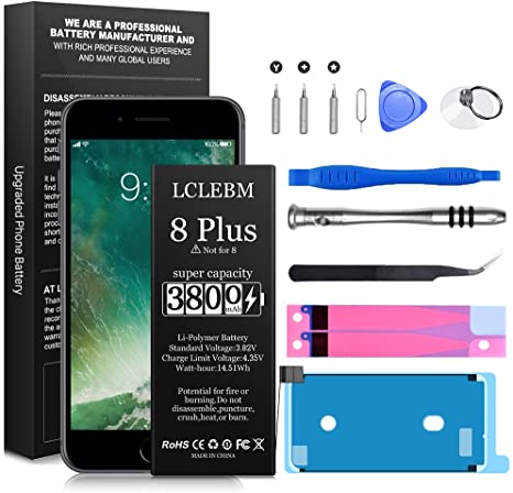 [3800mAh] Battery for iPhone 8 Plus,LCLEBM Upgrade 2021 Ultra High Capacity Replacement Battery for iPhone 8 Plus A1864, A1897, A1898 with Professional Repair Tools Kits