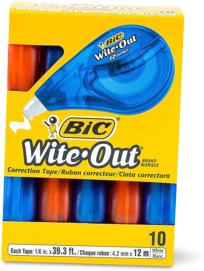 BIC Wite-Out Brand EZ Correct Correction Tape, White, 10-Count, New