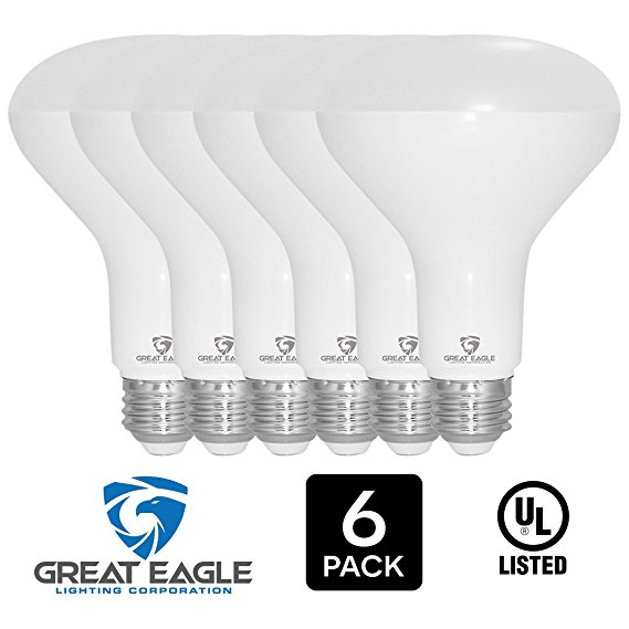Great Eagle BR30 LED Bulb, 12W (100W equivalent), 1250 Lumens, Direct Upgrade for 65W Bulb, 3000K Bright White Color, 120 degree Beam Angle, Wide Flood Light, Dimmable, and UL Listed (Pack of 6)