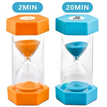 Sand Timer VAGREEZ Hourglass Sand Timer 2 Minutes 20 Minutes Timer Clock Toothbrush Timer for Kids Games Classroom Home Office Kitchen Use (Pack of 2)