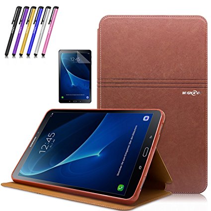 Mignova Tab A 10.1 Case , Slim Lightweight Smart Cover Auto Sleep/Wake Feature for Samsung Galaxy Tab A 10.1 Inch (SM-T580 /SM-T585) Tablet 2016 Release  Screen Protector Film and Stylus Pen (Brown)