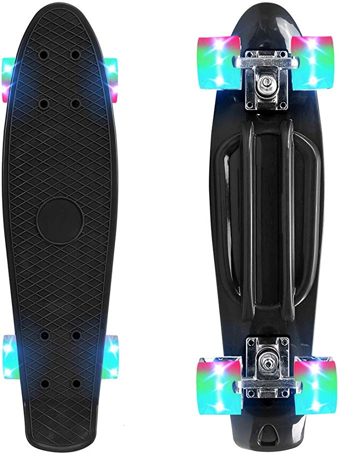 ChromeWheels Skateboard 22 inch Complete Skate Board Mini Cruiser with LED Light Up Wheels for Kids Boys Youths Beginners