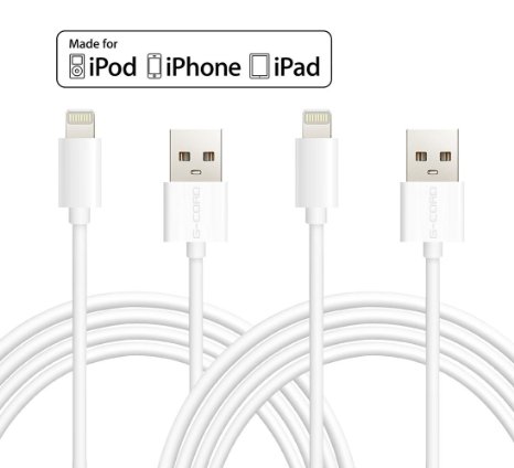 Certified G-Cord® 2 Pack 10FT Lightning to USB Charger Data Sync Cable for iPhone 6s Plus / 6 Plus / SE, iPad Pro Air 2 and More (White)