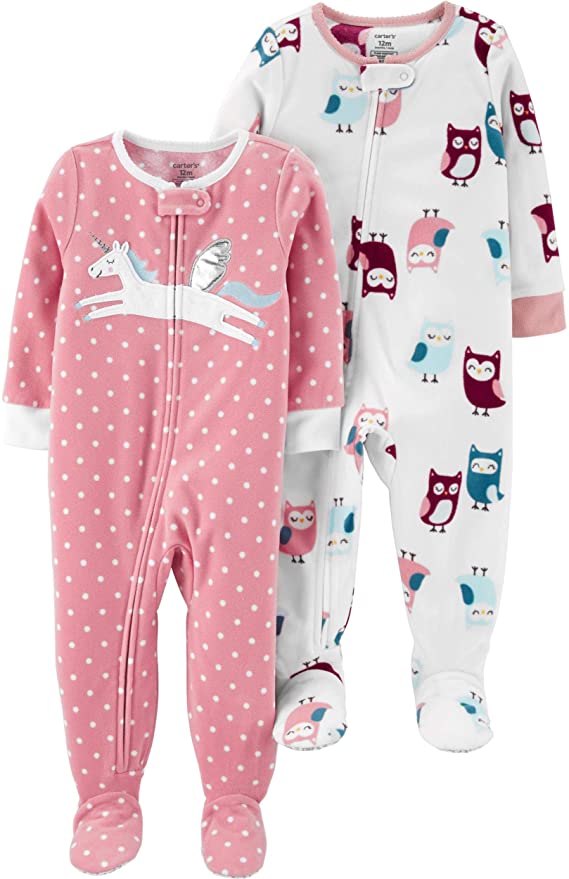 Carter's Baby Girls 2-Pack Loose Fit Fleece Footed Pajamas