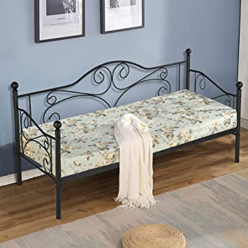 VECELO Premium Daybed Metal Bed Frame Twin Size Steel Slat Support/Strong Legs Headboard/Mattress Foundation, Multi-Functional Furniture, Classic Black