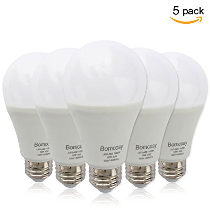 (5 Pack)Bomcosy 12W LED Bulbs A19 E26,100W Incandescent Bulb Equivalent,Not Dimmable,1050 Luminous,6000K Daylight