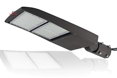 300 Watt NextGen II LED Parking Lot Lights - 40,000 Lumen - Brown Housing - Super Efficiency 130 Lumen to Watt - 5000K Bright White - Replaces 1000W Halide - LED Shoebox - Slip Fit - with photocell