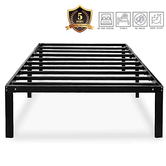 HAAGEEP Twin Size Bed Frame for Girls Boys No Box Spring Needed 14 Inch Metal Platform Beds Frames with Storage, BT