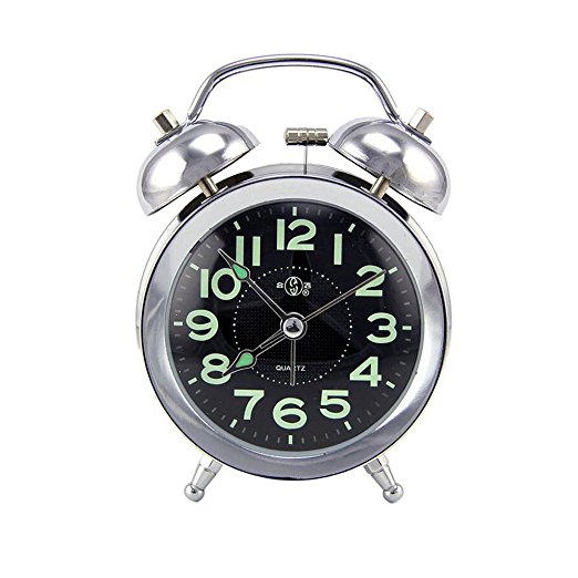 DGQ 3'' Farm Vintage Metal Twin Bell Alarm Clock With Light for Home decoration