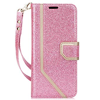 FYY Leather Case with Mirror for iPhone Xs (5.8") 2018/iPhone X/10 2017, Leather Wallet Flip Folio Case with Mirror and Wrist Strap for iPhone Xs (5.8")/iPhone X/10 Mistyrose