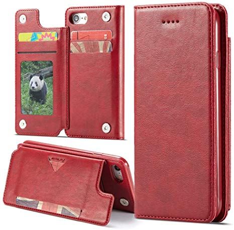 iPhone 8 Case, iPhone 8 Wallet Case with Card Holder, Forwenw Premium PU Leather iPhone 7 Case Flip Book Design Kickstand Card Slots,Double Magnetic Clasp and TPU Shockproof Cover 4.7 inch (Red)