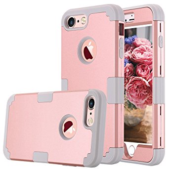 iPhone 7 Case, AOKER Shockproof Hybrid Heavy Duty High Impact Hard Plastic Soft Silicon Rubber Armor Defender Case Cover for Apple iPhone 7 4.7 Inch (2016) (Rose Gold Grey)