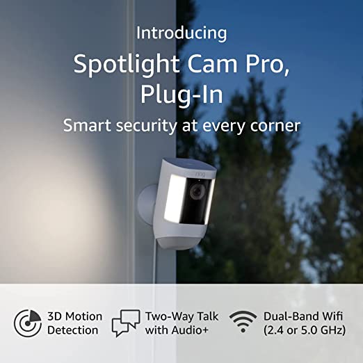 Introducing Ring Spotlight Cam Pro, Plug-in | 3D Motion Detection, Two-Way Talk with Audio , and Dual-Band Wifi (2022 release) - White