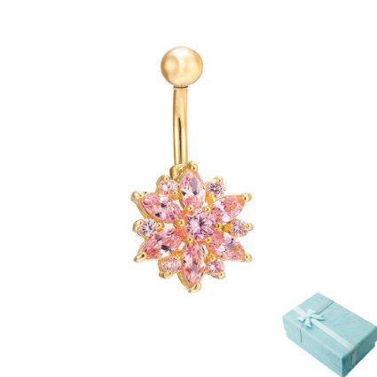 Acxico Chrysanthemum Daisy Shape Navel Buckle Belly Button Ring (Pink)   1 Gift Box