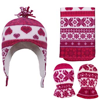 SimpliKids Boys Girls Multi-Patterned Sherpa Lined Beanie, Scarf & Gloves Set