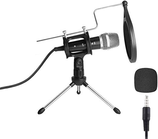 PC Microphone with Mic Stand,Aoiutrn 3.5mm Jack Condenser Recording Microphone for PC,Laptop,Mac,i-Phone,i-Pad and Smartphone for YouTube,Podcast,Skype,Internet Gaming,Chatting