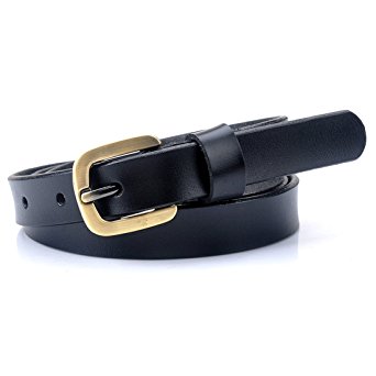 Vonsely Genuine Leather Belts for Dresses, Green Bronze Alloy Buckle
