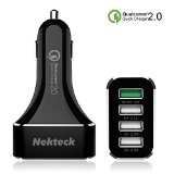 Qualcomm CertifiedNekteck Quick Charge 20 54W 4 Ports USB Rapid Turbo Car Charger for Samsung Galaxy S6 S6 Edge Edge Note 5 4 Edge Nexus 6 and More Black33FT Micro USB Cable included