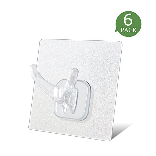 Budget&Good Acrylic Transparent Traceless Adhesive Hooks for Bathroom Kitchen Wall Ceiling Hanger 6 Pack