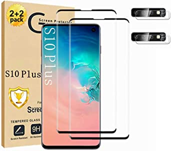 Galaxy S10  Plus Screen Protector 【2 2 Pack】With Camera Lens Protector [ 3D Glass ] Compatible Fingerprint 9H Hardness Tempered Glass Screen Protector for Samsung Galaxy S10 Plus