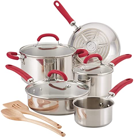 Rachael Ray 70413 Create Delicious Stainless Steel Cookware Set44; 10 Piece - Red Handles