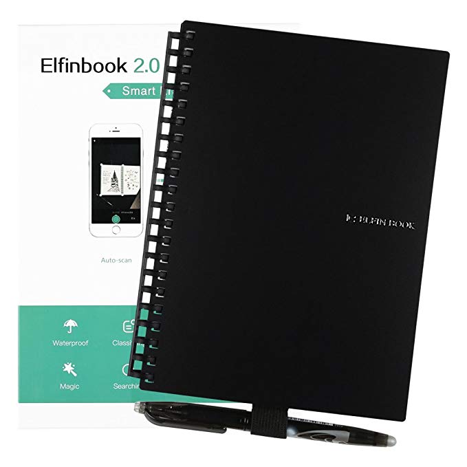 [2018 Upgraded] Newest Version Elfinbook Smart Notebook 2.0, Cloud Storage, Evernote Storage, Water-to-Erase, Mind Map, Reusable Notebook, Pilot FriXion Pen,100 Pages, A5, 5.8 x 8.6-inch