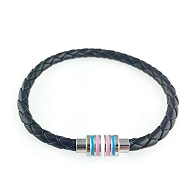 Strongest Link Transgender Black Braided Leather Bracelet with Magnetic Clasp 8" Inches