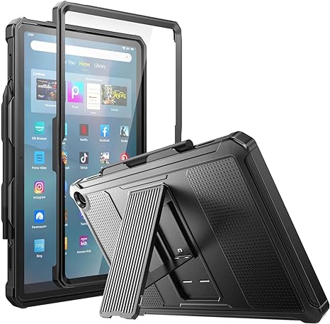 MoKo Case Fits Amazon Kindle Fire Max 11 Tablet (13th Generation, 2023 Release) 11" - [Heavy Duty] Full Body Rugged Cover Stand Case for Fire 11 Tablet with Built-in Screen Protector, Black