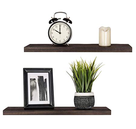 Mkono Floating Shelves Wood Wall Shelf Rustic Wall Mount Pine Shelf Set of 2 Home Decor Photo Display Ledges with Invisible Bracket for Living Room/Bedroom/Bathroom/Kitchen