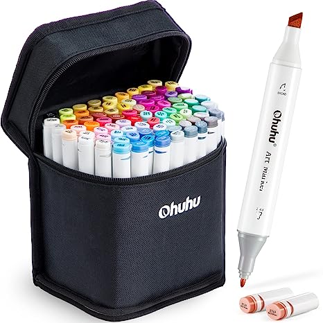 Ohuhu 80 colour Alcohol Markers, Double Tipped Board & Fine Permanent Art Marker Set for Kids Adults' Coloring Sketch Illustration, 1 Alcohol-based Marker Blender Included, Great Gift Idea