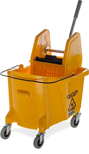 Carlisle 3690504 Commercial Mop Bucket with Down Press Wringer, 35 Quart Capacity, Yellow