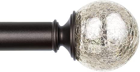 KAMANINA 1 Inch Curtain Rod Single Window Rod 72 -144 Inches (6-12 Feet), Crackle Glass Finials, Bronze Drapery Rod