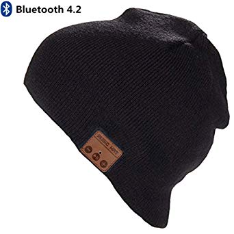 Happy-top Bluetooth Music Soft Warm Beanie Hat Cap Stereo Headphone Headset Speaker Wireless Mic Hands-Free Men Women Gift (Black)