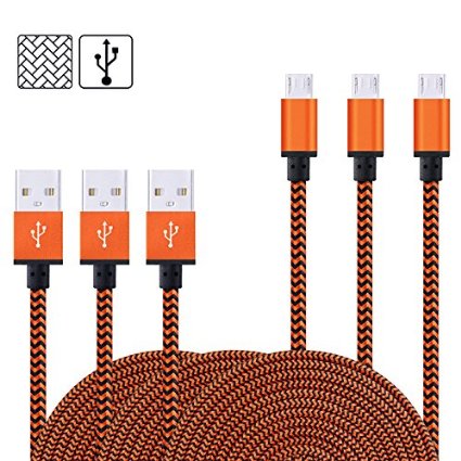 Micro USB Cable AiGoo 3-Pack Premium 6FT Nylon Fabric Braided USB 20 A Male to Micro B Sync Data and Charger Cable for Samsung Galaxy S7 Edge S6 HTC Motorola Sony Nokia Blackberry and More