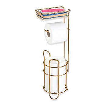 mDesign Toilet Paper Dispenser and Reserve with Storage Shelf for Bathroom Storage - Soft Brass