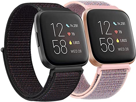 Adjustable Nylon Bands Compatible with Fitbit Versa 2 / Fitbit Versa / Versa Lite / Versa SE , Soft Breathable Sport Replacement Wristbands for Women Men