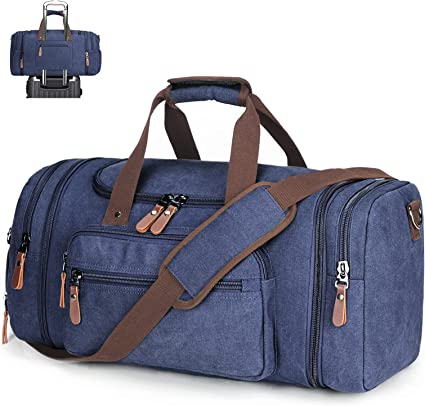 Duffle Bag for Men 45L/55L Canvas Travel Bag with Shoe Compartment Waterproof Weekender Overnight Bag Duffel Bag