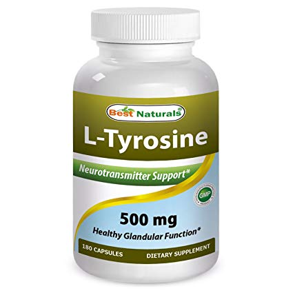 Best Naturals L-Tyrosine 500 Mg 180 Capsules - Supports Mental Alertness, Energy, Focus, Healthy Glandular Function and Balance