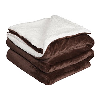 NEWSHONE Sherpa Throw Blanket, Reversible Fuzzy Plush Blankets for Bed or Couch(60x 80 inches, Brown)