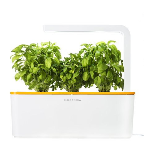 Click & Grow Indoor Smart Herb Garden with 3 Basil Cartridges and Orange lid