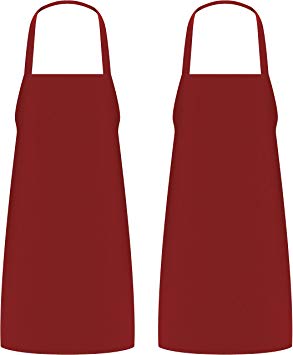 Utopia Kitchen 2 Pack Bib Aprons, 32-Inch by 28-Inch with Extra Long Ties, Red