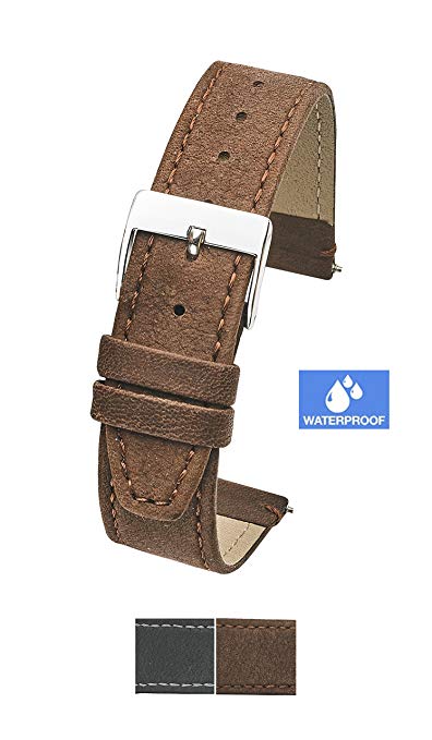 Soft and slim genuine waterproof leather watch band - 16mm, 18mm, 20mm, 22mm