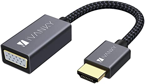 HDMI to VGA, iVANKY Simplified HDMI to VGA Adapter (Male to Female), Braided HDMI to VGA Converter, Compatible with PC, Laptop, Monitor, Projector and More - Gray & Black