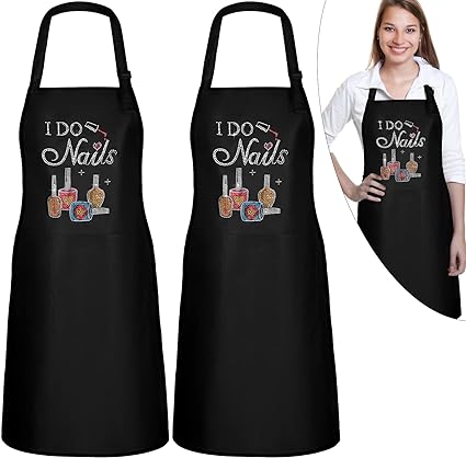 SATINIOR I Do Nails Nail Tech Cosmetology Apron with Colorful Rhinestone 2 Pieces Waterproof Nail Apron with 3 Pockets