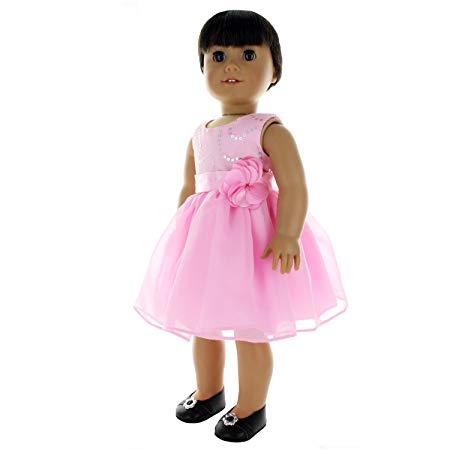 Doll Clothes - Pink Dress Clothes with Flower Belt Fits American Girl Doll, My Life Doll and 18 inch dolls
