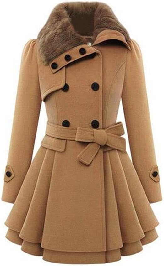 Zeagoo Women's Fashion Faux Fur Lapel Double-Breasted Thick Wool Trench Coat Jacket