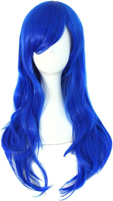 MapofBeauty 28" 70cm Long Curly Hair Ends Costume Cosplay Wig (Blue)