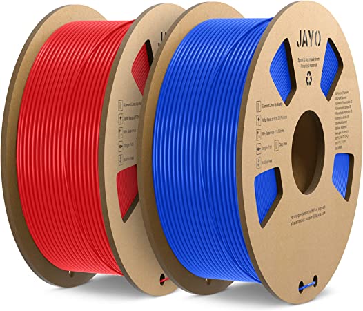 JAYO PLA 3D Printer Filament, 1.75mm PLA Printing Material Dimensional Accuracy /- 0.02mm, 2.2KG Spool Consumables Fit for FDM 3D Printers, PLA Blue Red