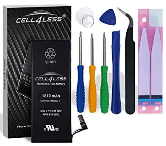 CELL4LESS Battery Replacement Kit for iPhone 6 A1549 & A1586-1810 mAh, 3.82V, 6.91 WHR w/Assembly Tools & Adhesive Pull Strips [2 Year Warranty] (i6 1810 mAh)